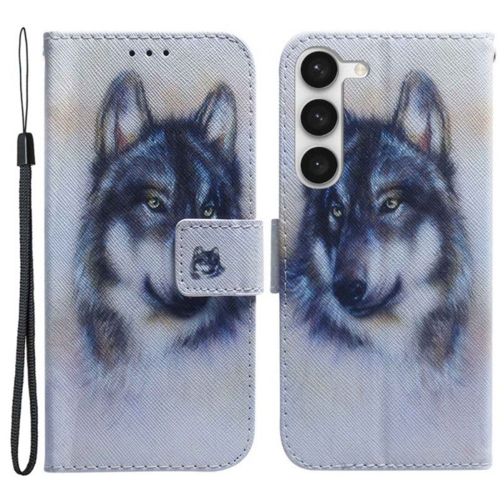 Lederhüllen Für Samsung Galaxy S23 Plus 5G Aquarell-wolf