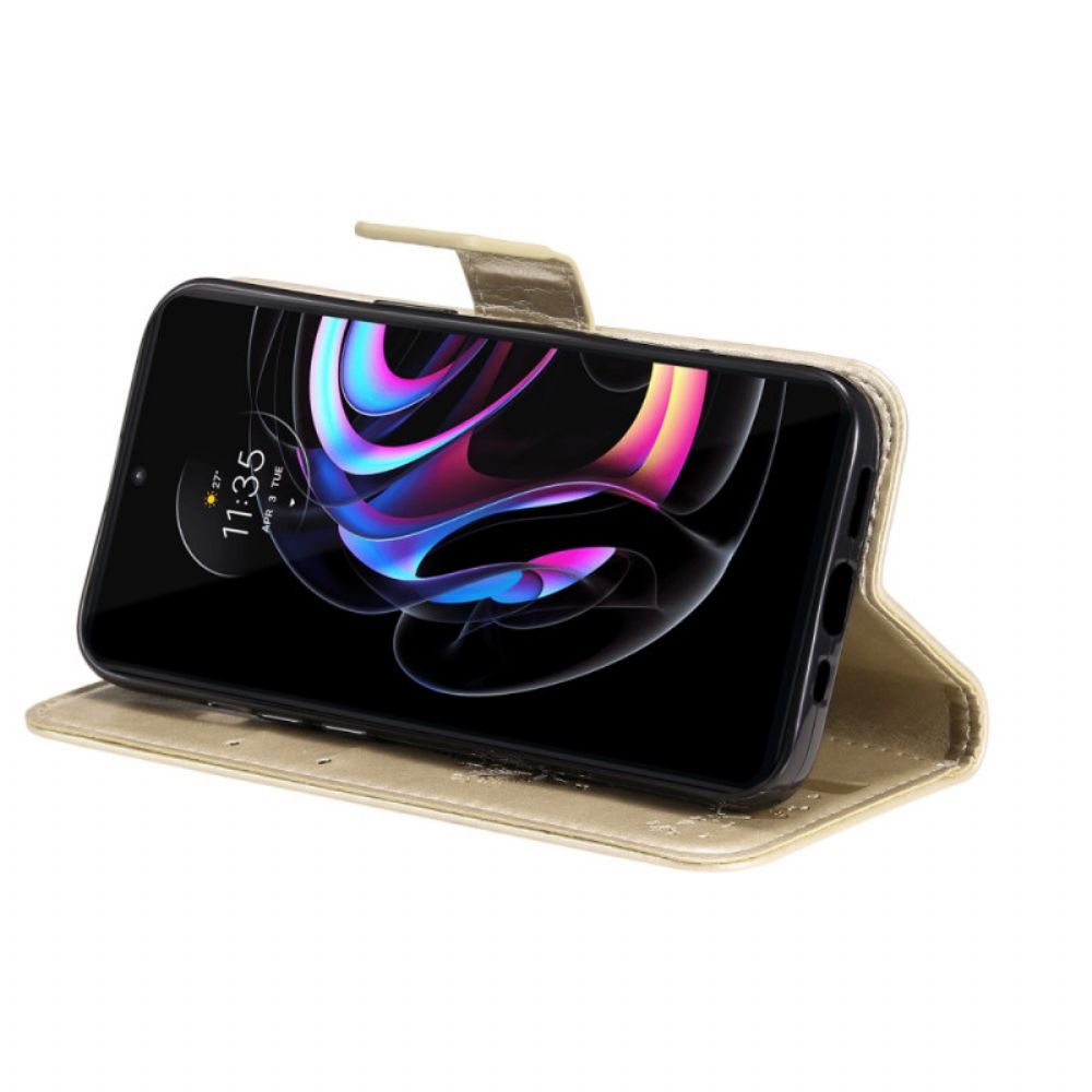 Flip Case Für Motorola Edge 20 Pro Mit Kordel Baum Und Riemchenkatze