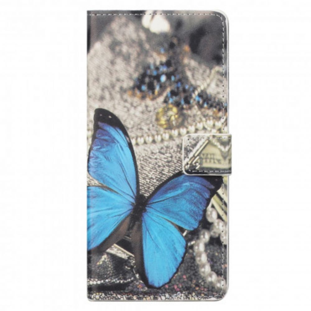 Lederhüllen Für Motorola Edge 20 Pro Blauer Schmetterling