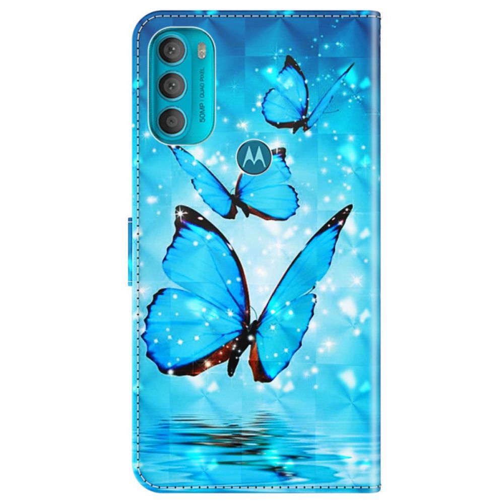 Flip Case Für Moto G71 5G Fliegende Blaue Schmetterlinge