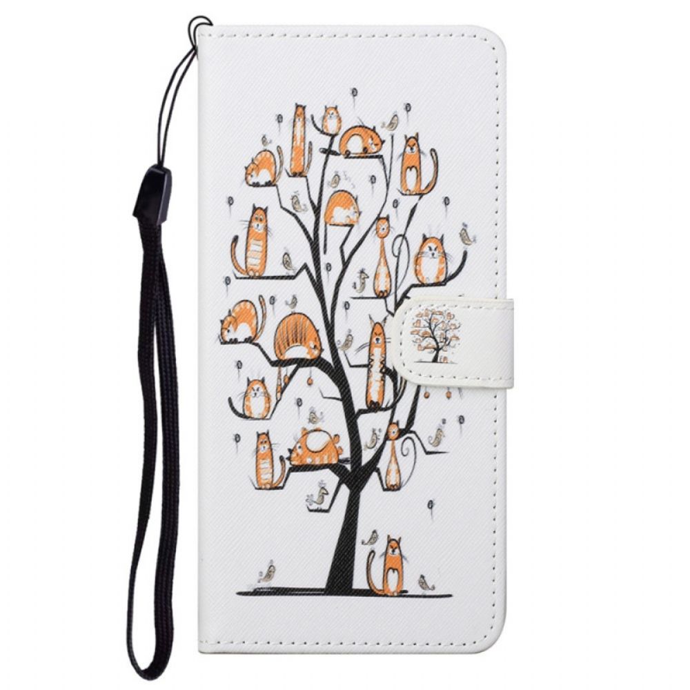 Flip Case Für Moto G71 5G Mit Kordel Funky Cats Mit Riemen