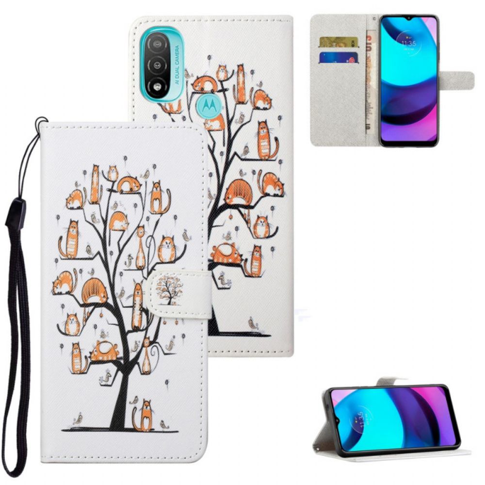 Flip Case Für Moto G71 5G Mit Kordel Funky Cats Mit Riemen