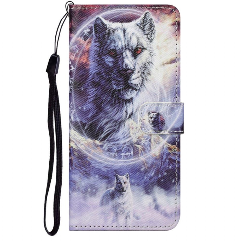 Flip Case Für Moto G71 5G Winterwolf Mit Lanyard