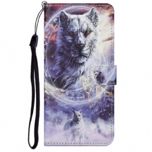 Flip Case Für Moto G71 5G Winterwolf Mit Lanyard