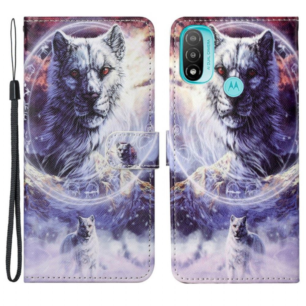 Flip Case Für Moto G71 5G Winterwolf Mit Lanyard