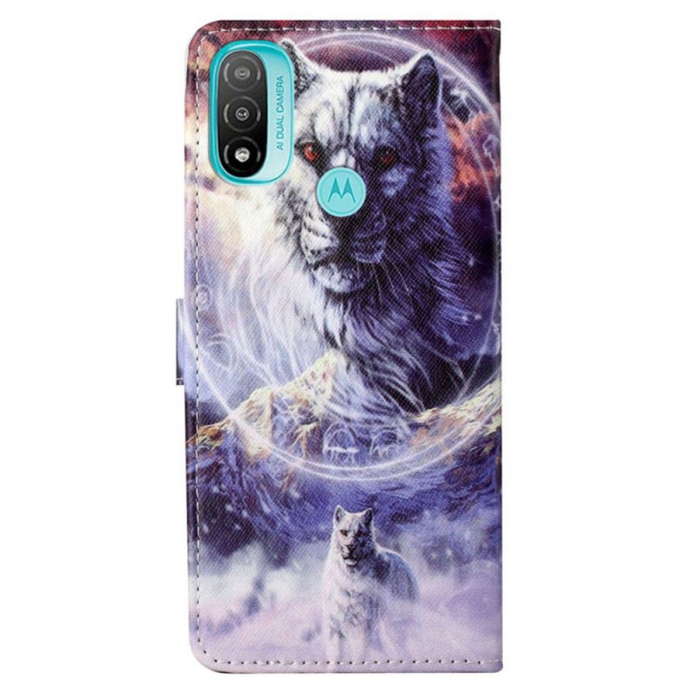 Flip Case Für Moto G71 5G Winterwolf Mit Lanyard