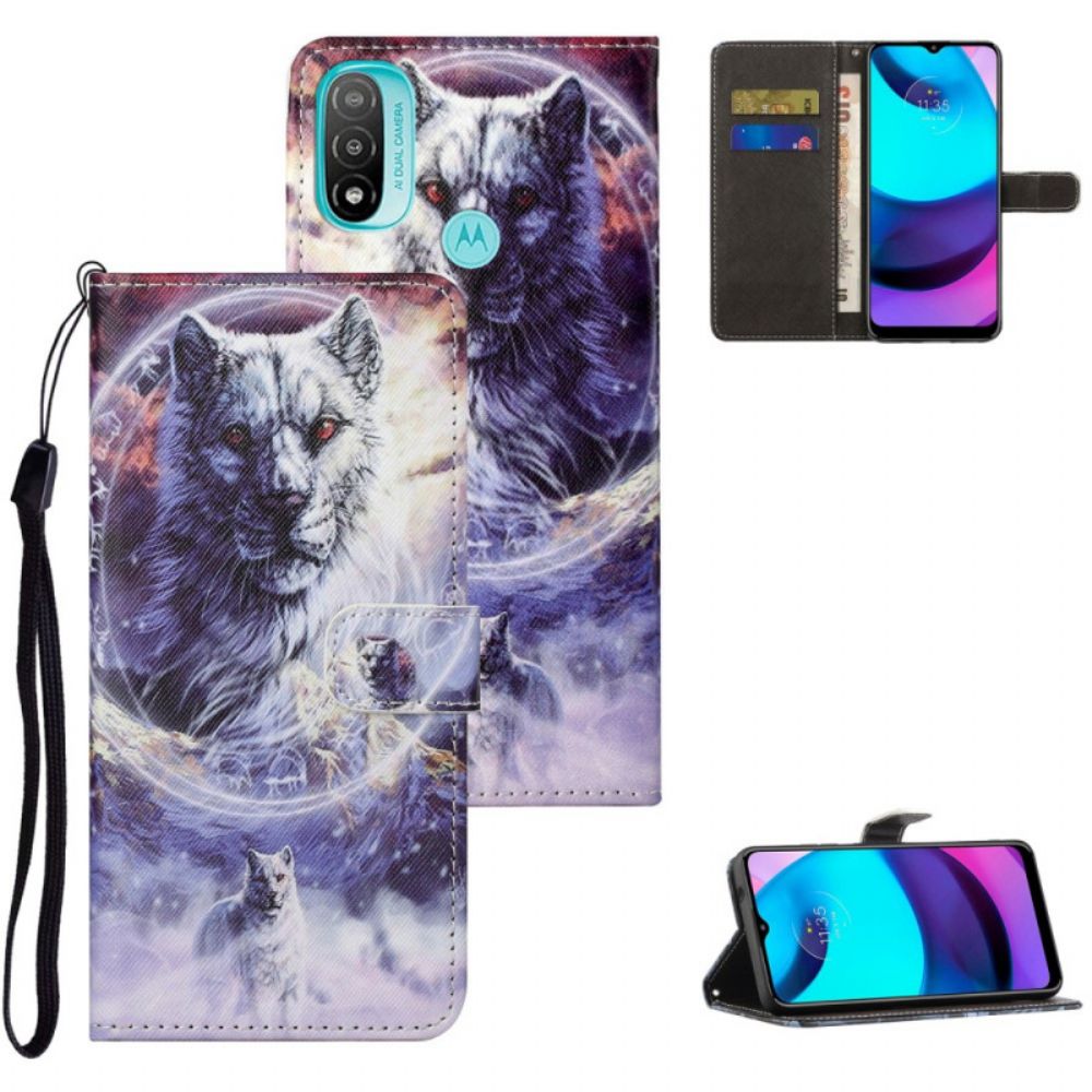 Flip Case Für Moto G71 5G Winterwolf Mit Lanyard