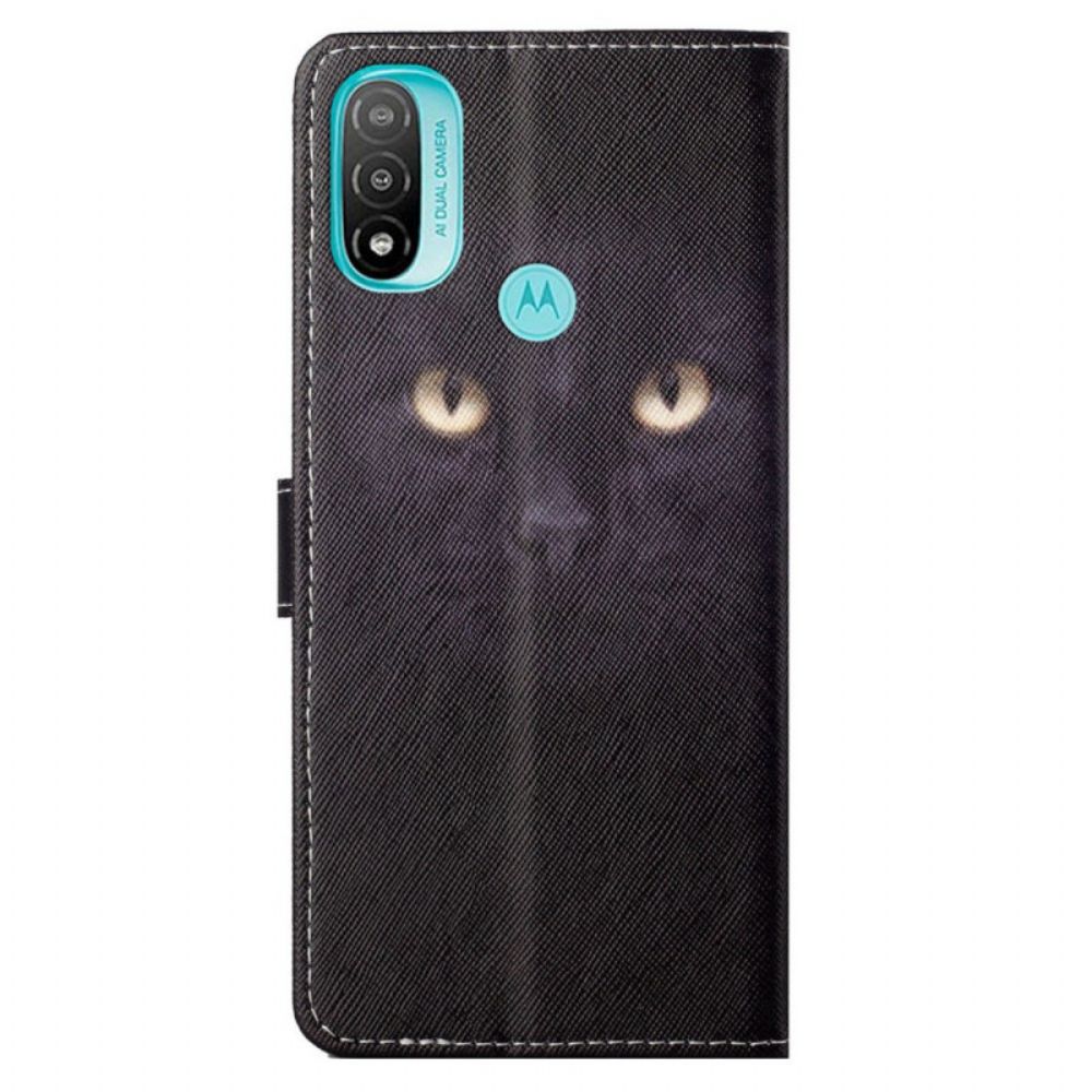 Lederhüllen Für Moto G71 5G Mit Kordel Schwarze Katzenaugen Mit Riemen