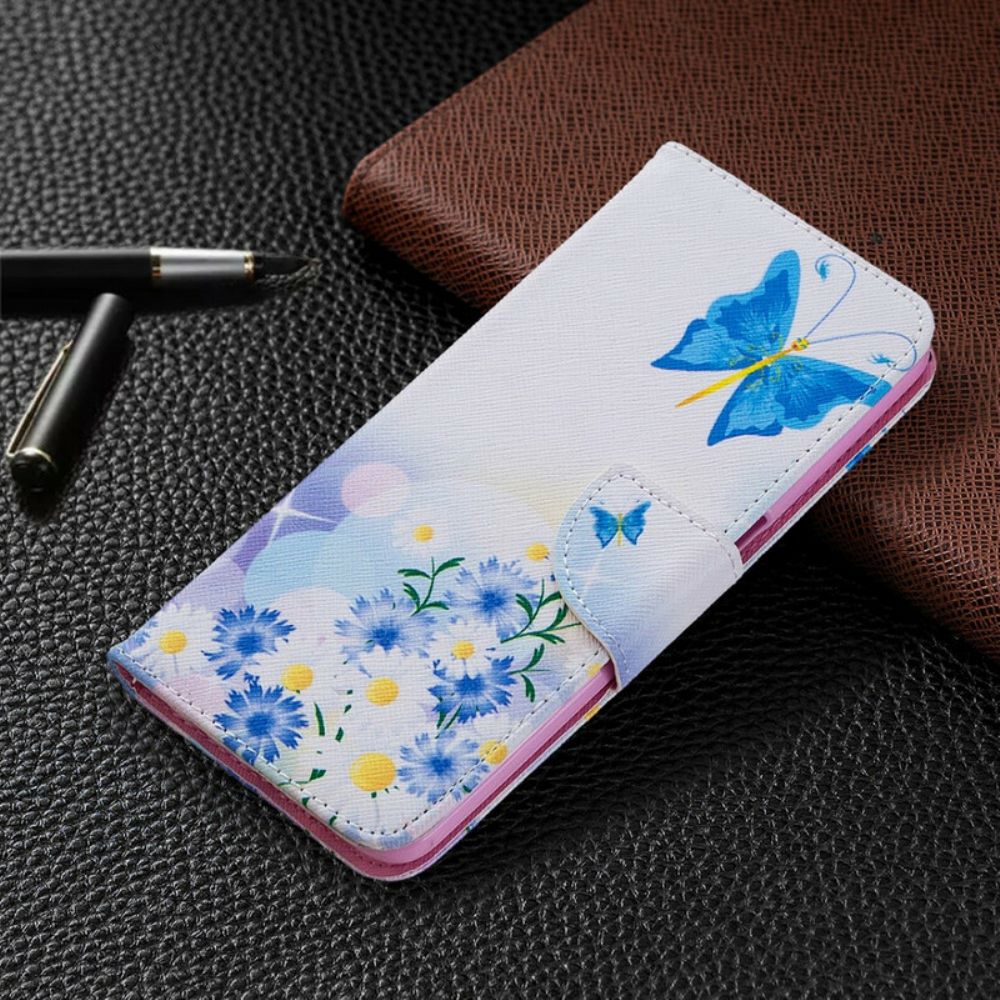 Lederhüllen Für Oppo A72 Gemalte Schmetterlinge Und Blumen