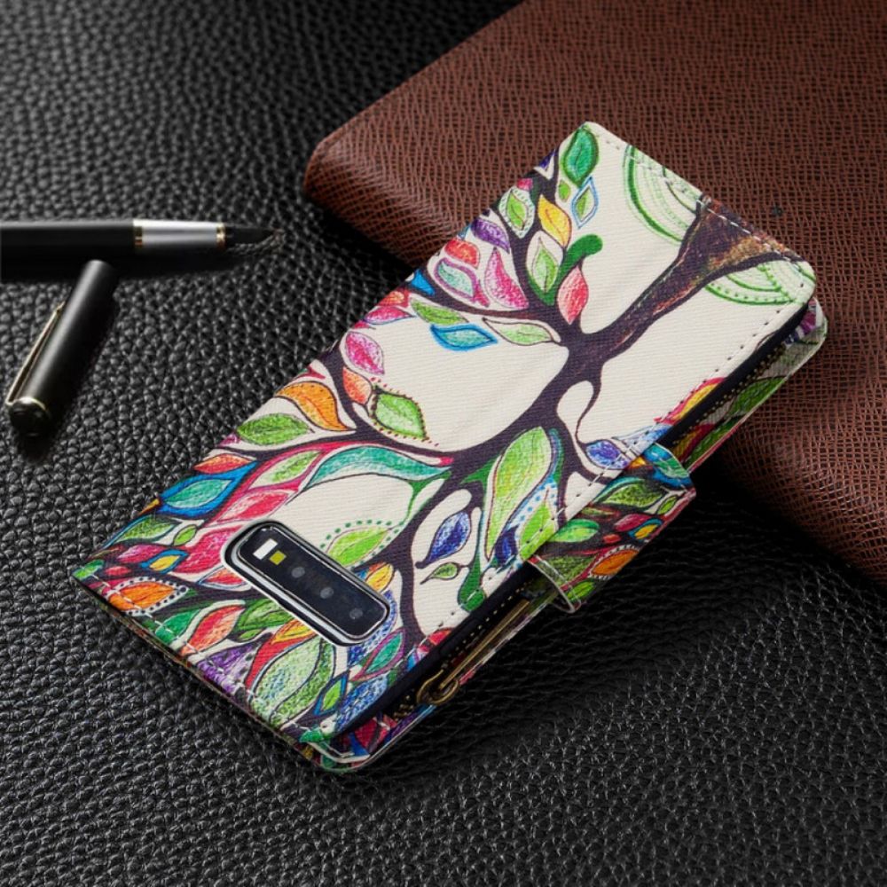 Flip Case Für Samsung Galaxy S10 Plus Reißverschlusstasche Mit Baum