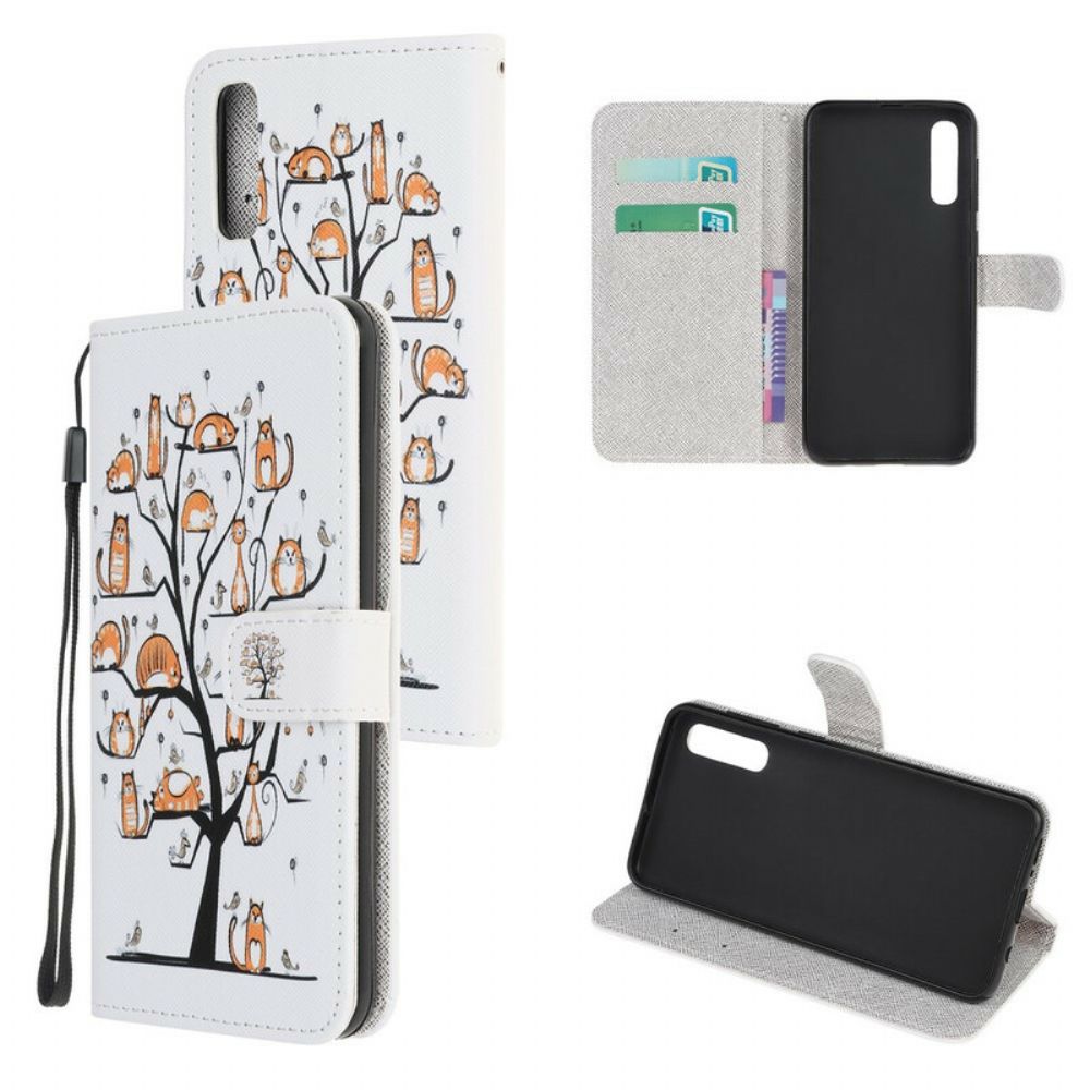 Flip Case Für Huawei P Smart S Mit Kordel Funky Cats Mit Riemen