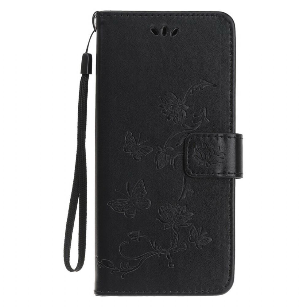 Flip Case Für Huawei P Smart S Mit Kordel Tanga Schmetterlinge Und Blumen