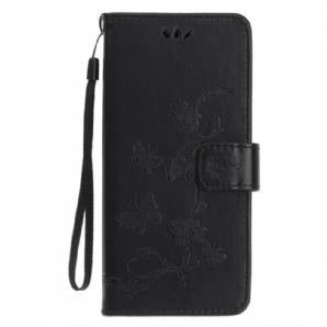 Flip Case Für Huawei P Smart S Mit Kordel Tanga Schmetterlinge Und Blumen