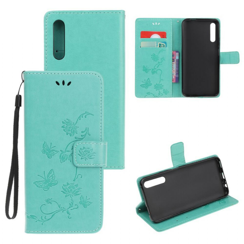 Flip Case Für Huawei P Smart S Mit Kordel Tanga Schmetterlinge Und Blumen