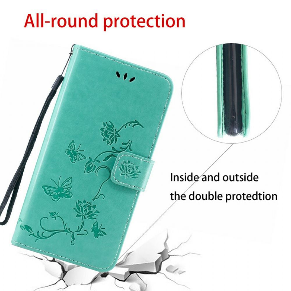 Flip Case Für Huawei P Smart S Mit Kordel Tanga Schmetterlinge Und Blumen