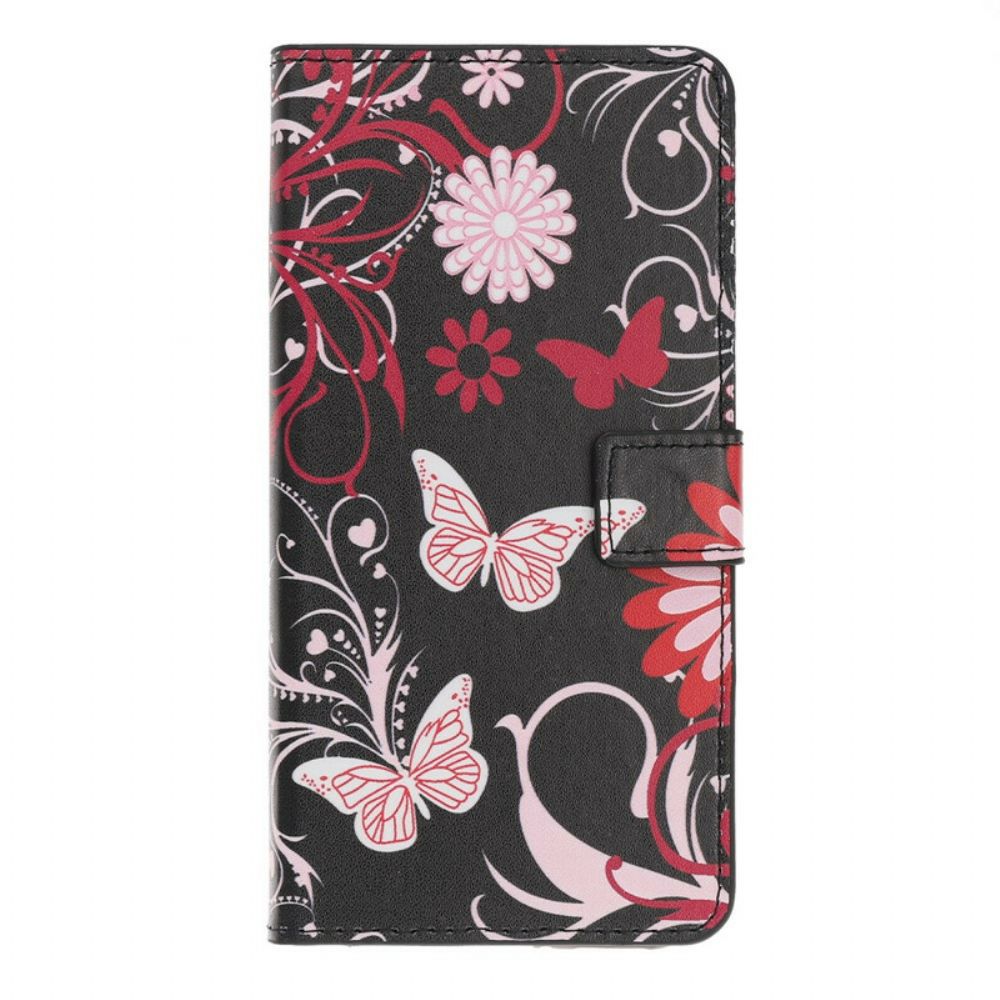 Flip Case Für Huawei P Smart S Schmetterlinge Und Blumen