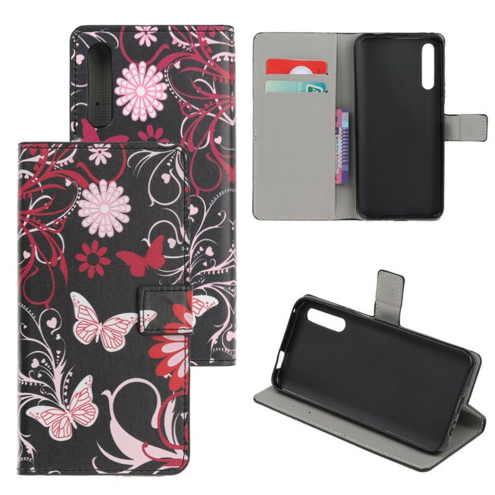 Flip Case Für Huawei P Smart S Schmetterlinge Und Blumen