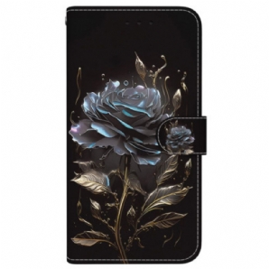 Lederhüllen Motorola Edge 50 Pro Handyhülle Schwarze Rose Mit Riemen