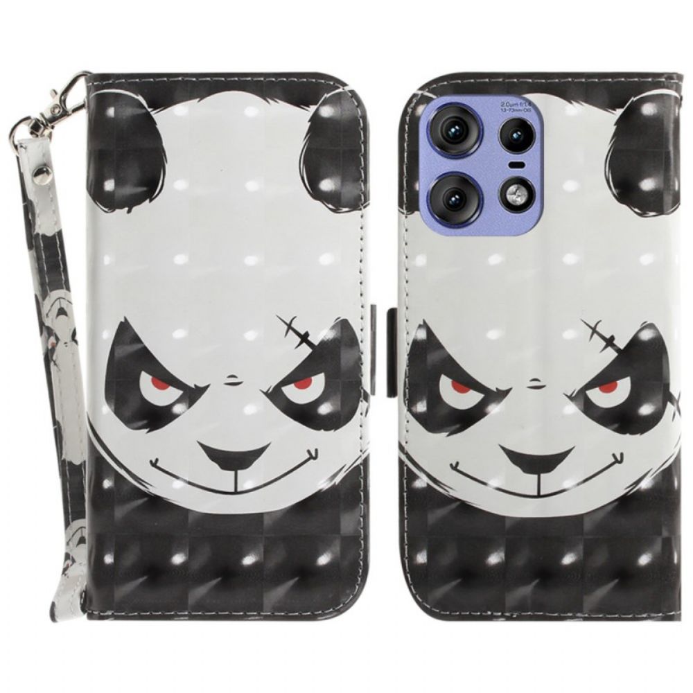 Lederhüllen Motorola Edge 50 Pro Wütender Panda Mit Riemen