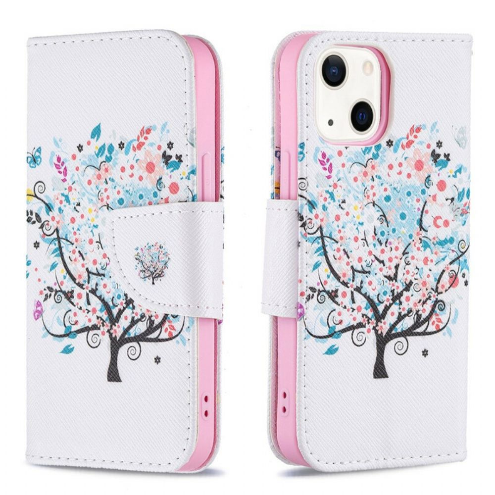 Flip Case Für iPhone 13 Mini Blumiger Baum