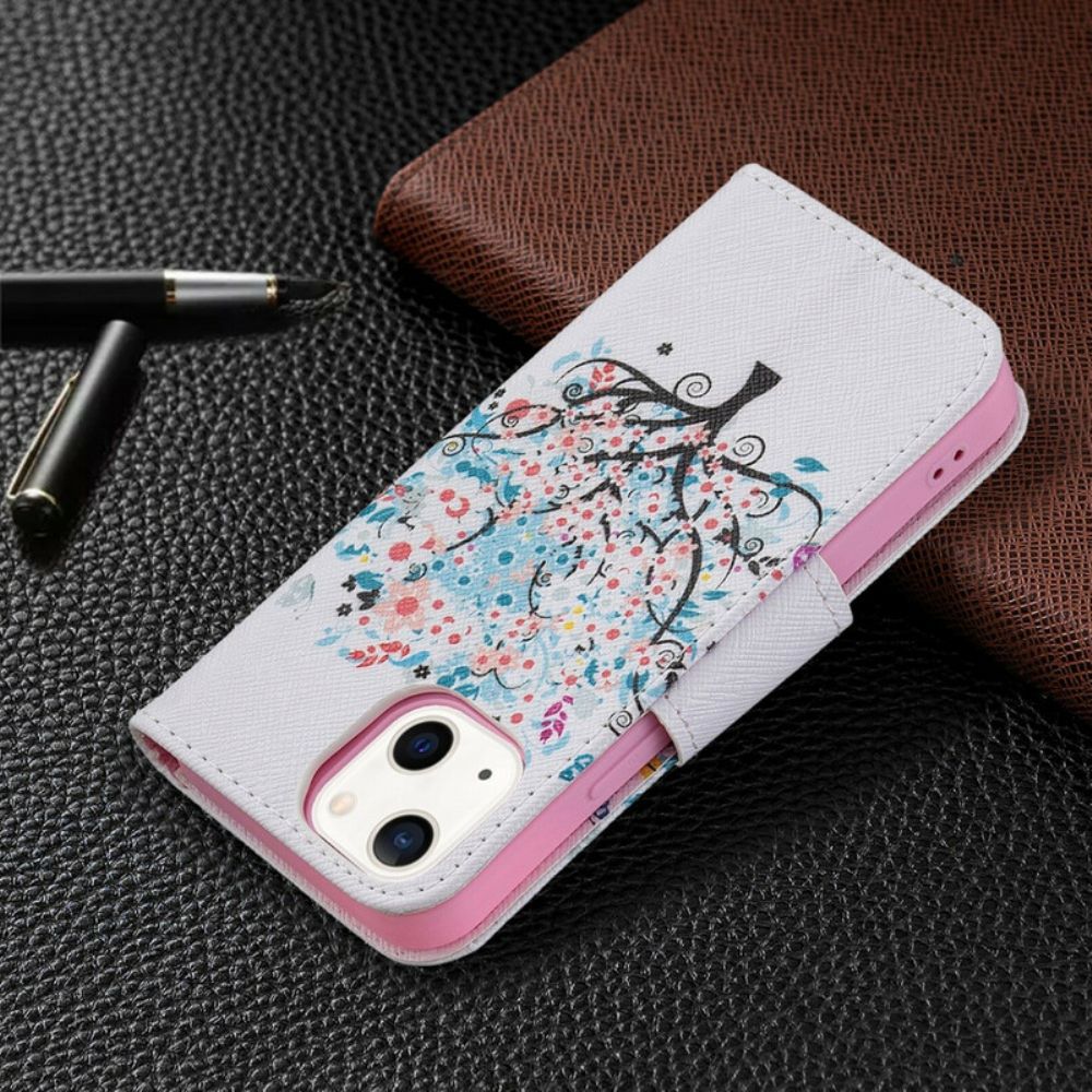 Flip Case Für iPhone 13 Mini Blumiger Baum