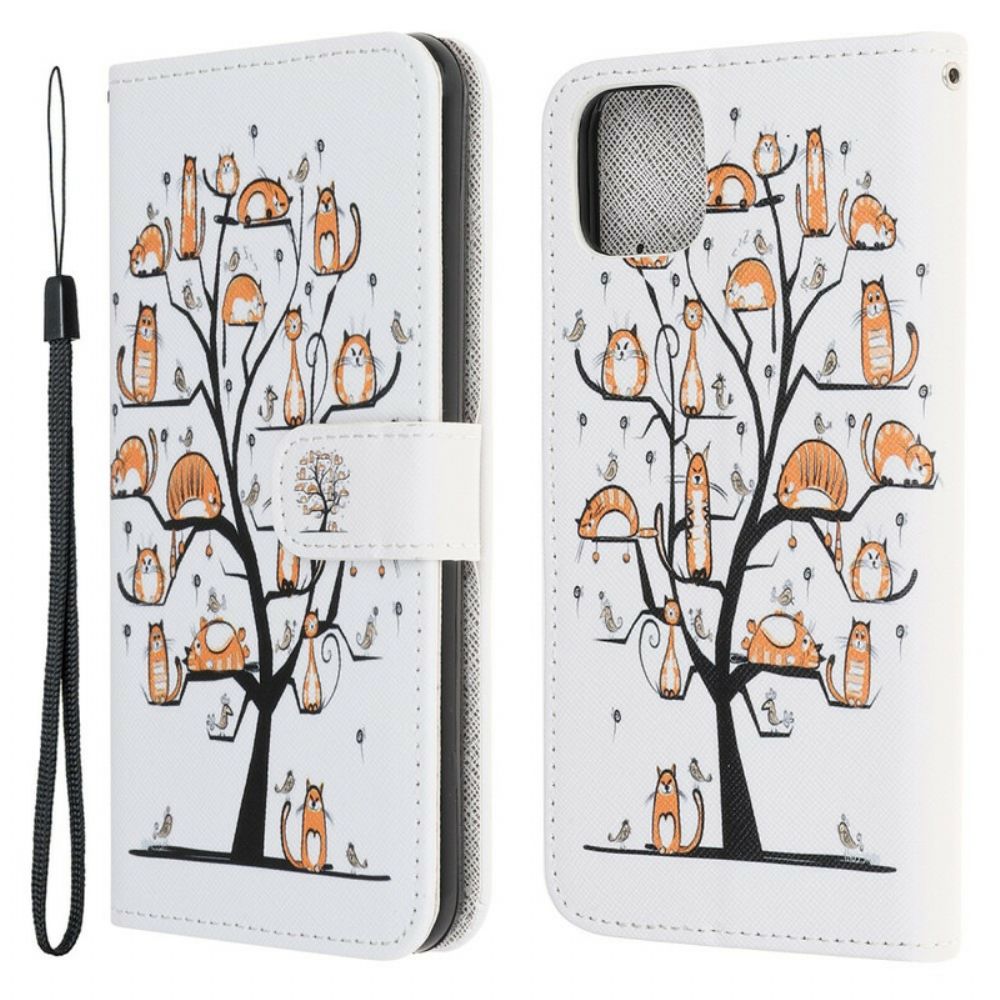 Flip Case Für iPhone 13 Mini Mit Kordel Funky Cats Mit Riemen