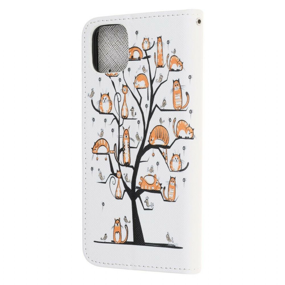 Flip Case Für iPhone 13 Mini Mit Kordel Funky Cats Mit Riemen