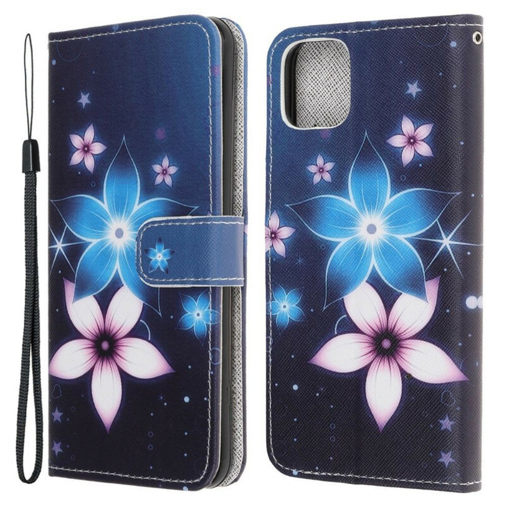 Flip Case Für iPhone 13 Mini Mit Kordel Mondriemen Blumen