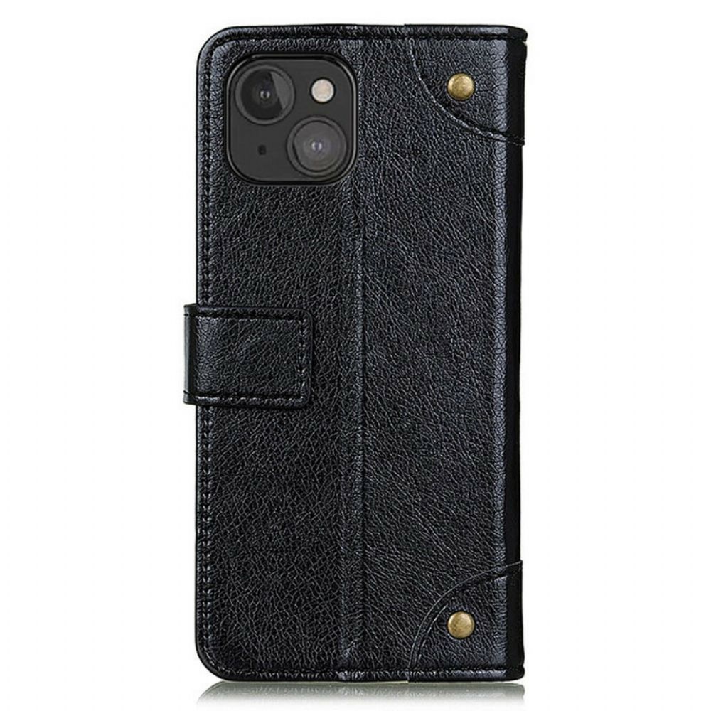 Flip Case Für iPhone 13 Mini Nappaleder-stil Mit Vintage-nieten