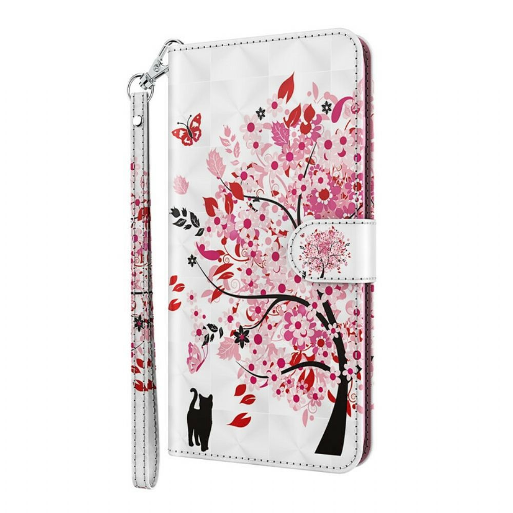 Flip Case Für iPhone 13 Mini Rosa Baum Und Schwarze Katze