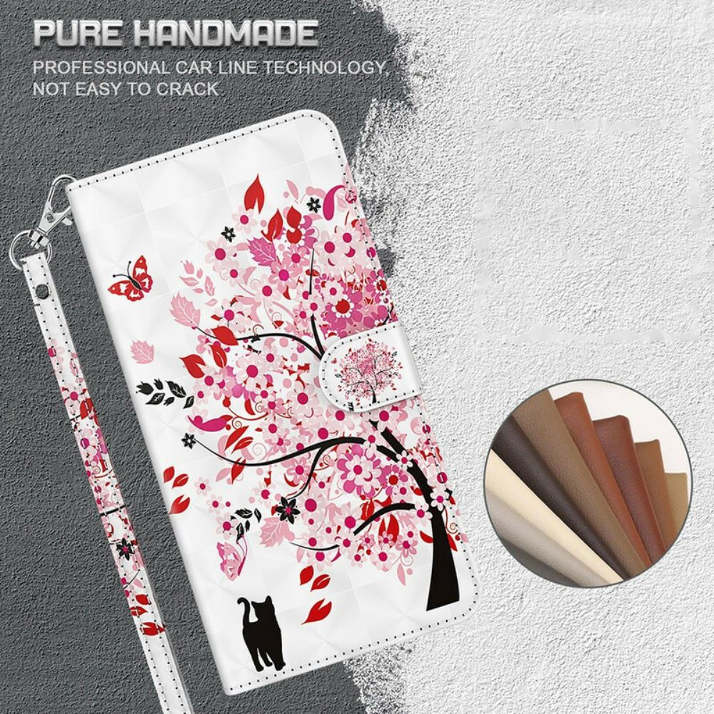 Flip Case Für iPhone 13 Mini Rosa Baum Und Schwarze Katze