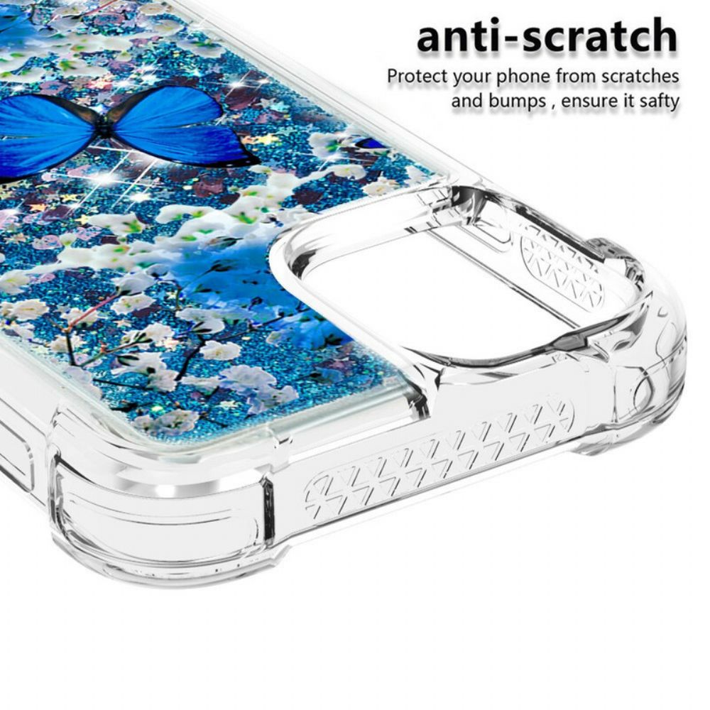 Handyhülle Für iPhone 13 Mini Blaue Glitzerschmetterlinge