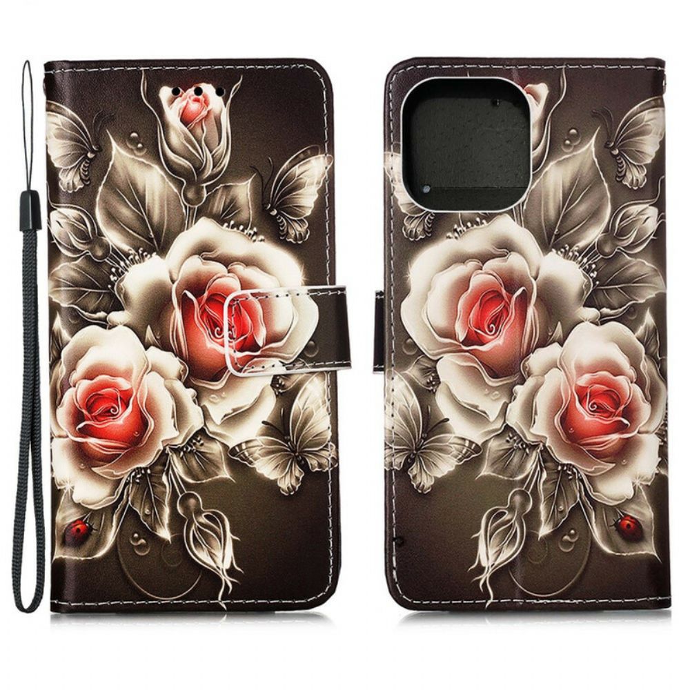 Lederhüllen Für iPhone 13 Mini Goldene Rosen