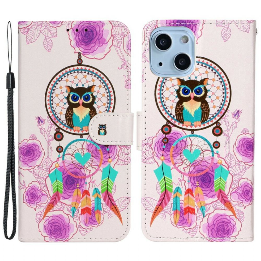 Lederhüllen Für iPhone 13 Mini Mit Kordel Tanga-eulen-mandala