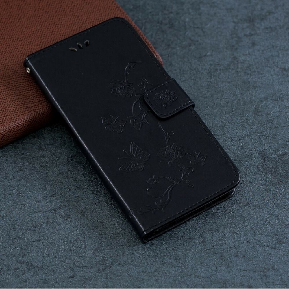 Lederhüllen Für iPhone 13 Mini Mit Kordel Tanga Schmetterlinge Und Blumen