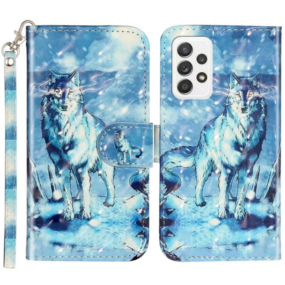 Flip Case Für Samsung Galaxy A33 5G Mit Kordel Wolf Festgeschnallt