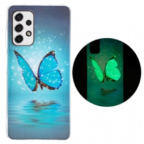 Handyhülle Für Samsung Galaxy A33 5G Fluoreszierender Blauer Schmetterling