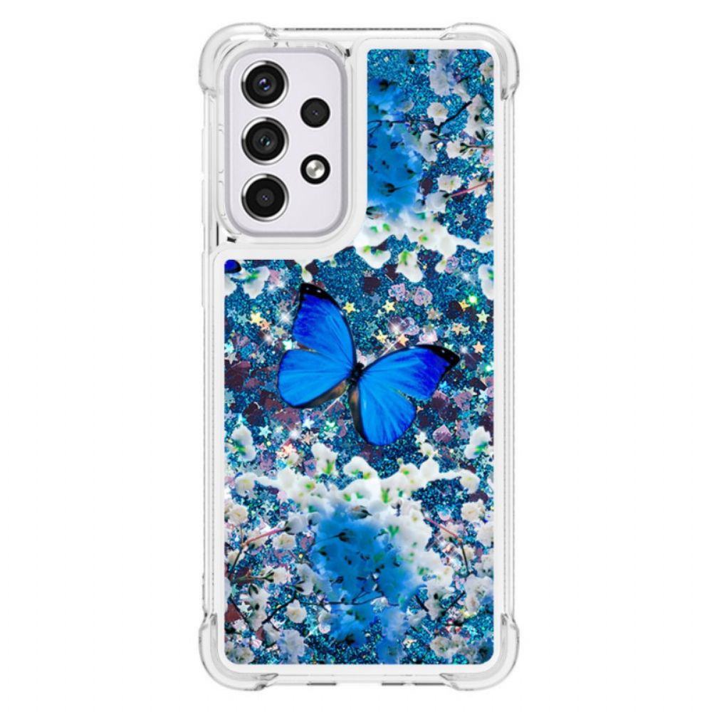 Hülle Für Samsung Galaxy A33 5G Blaue Glitzerschmetterlinge