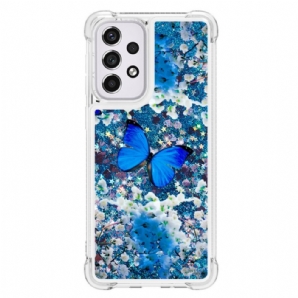 Hülle Für Samsung Galaxy A33 5G Blaue Glitzerschmetterlinge