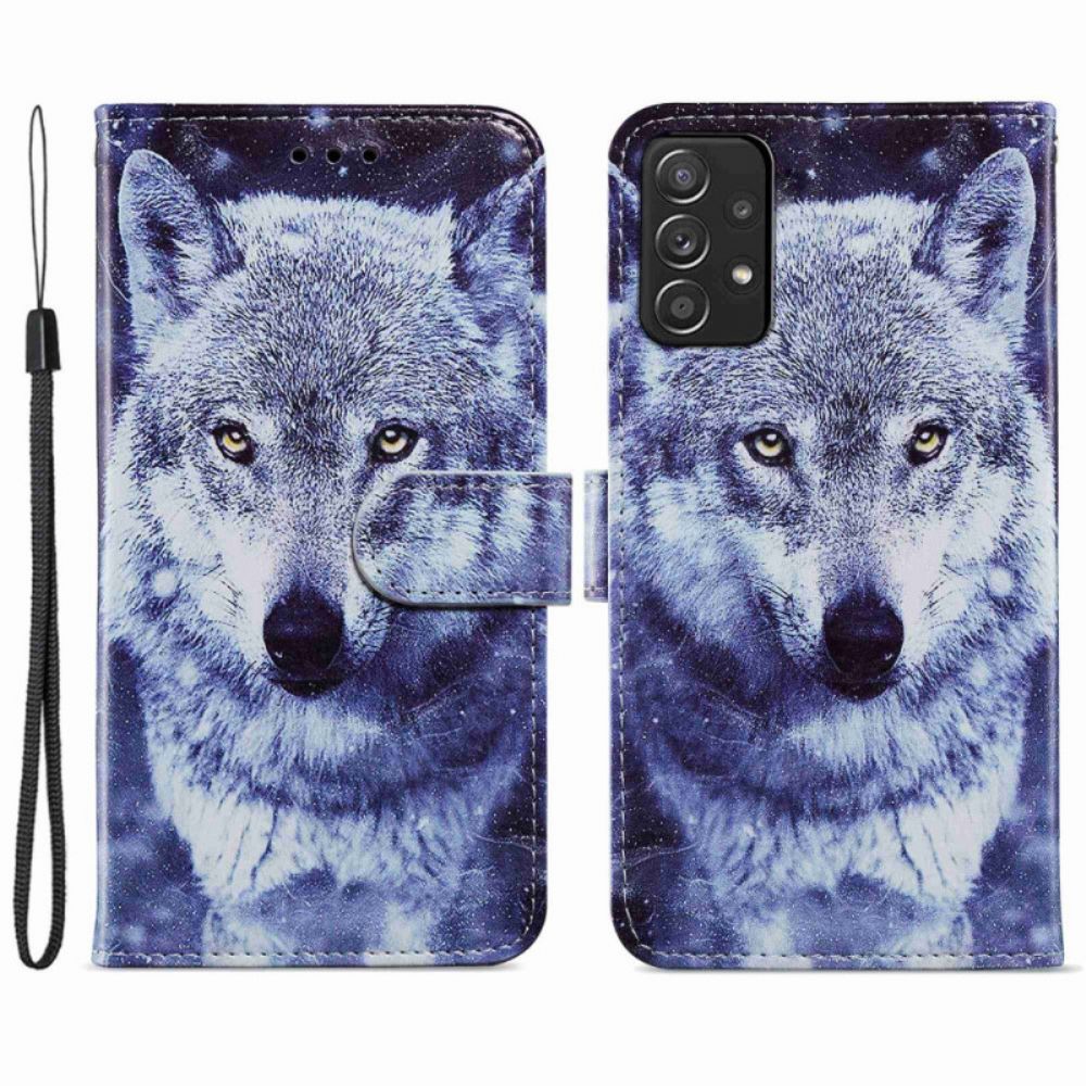 Lederhüllen Für Samsung Galaxy A33 5G Schöner Wolf Mit Lanyard