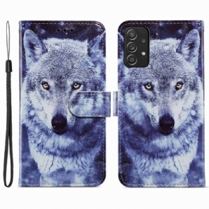 Lederhüllen Für Samsung Galaxy A33 5G Schöner Wolf Mit Lanyard