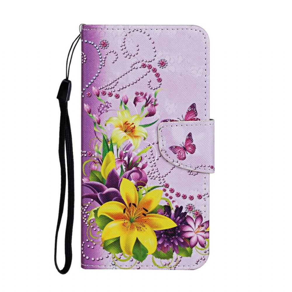 Flip Case Für Samsung Galaxy S20 Ultra Meisterhafte Blumen Mit Riemen