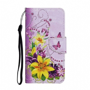 Flip Case Für Samsung Galaxy S20 Ultra Meisterhafte Blumen Mit Riemen