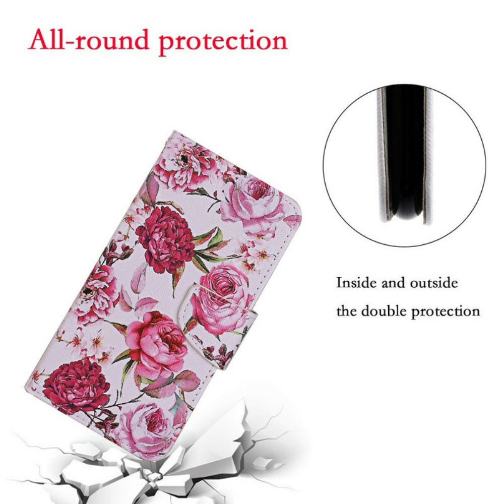 Flip Case Für Samsung Galaxy S20 Ultra Meisterhafte Blumen Mit Riemen