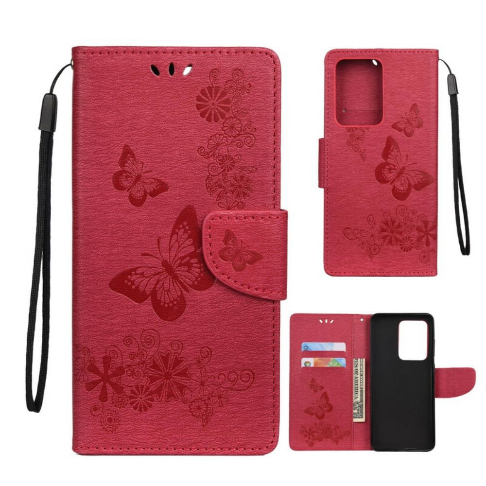 Flip Case Für Samsung Galaxy S20 Ultra Nur Schmetterlinge Mit Lanyard