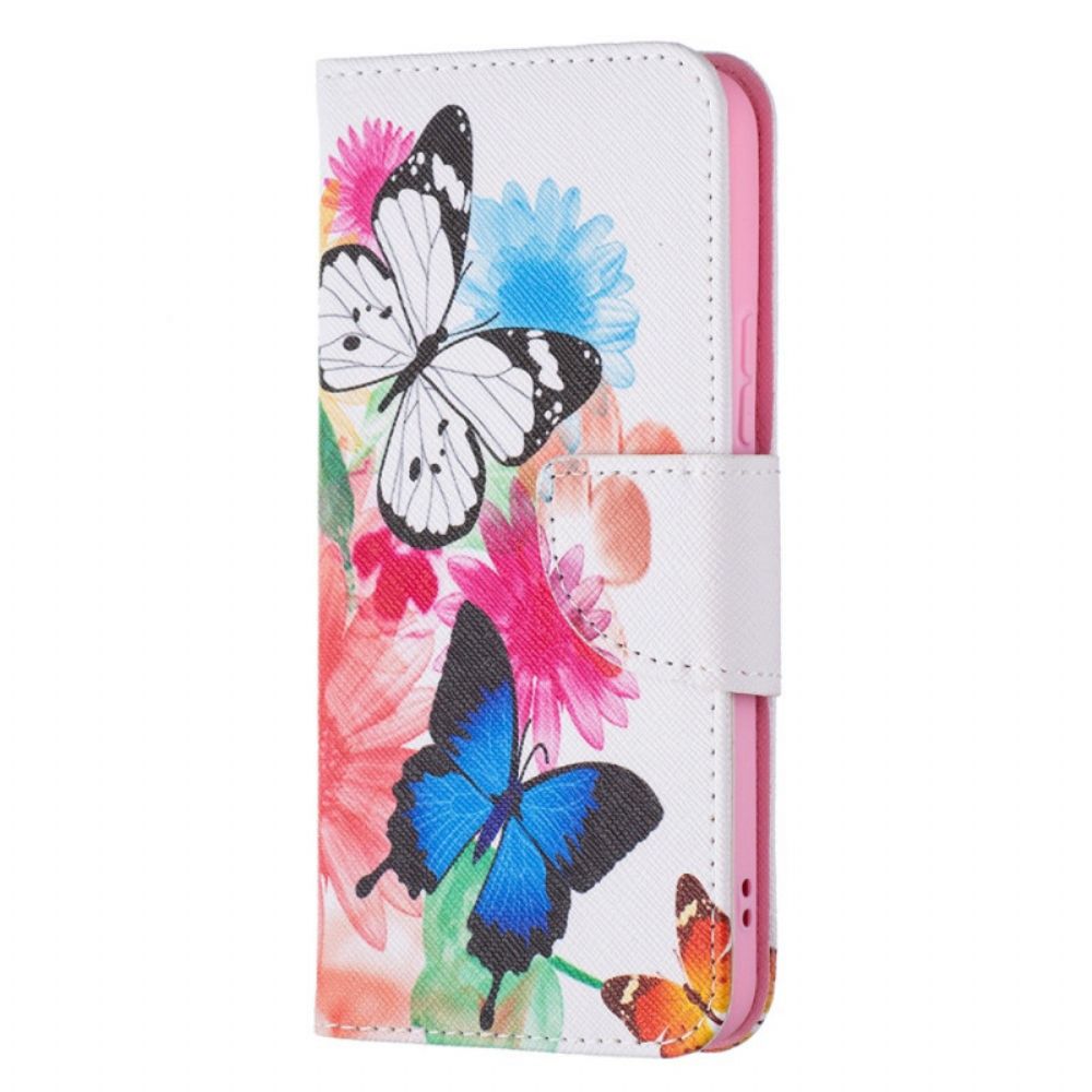 Flip Case Für Samsung Galaxy S22 5G Gemalte Schmetterlinge Und Blumen