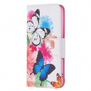 Flip Case Für Samsung Galaxy S22 5G Gemalte Schmetterlinge Und Blumen