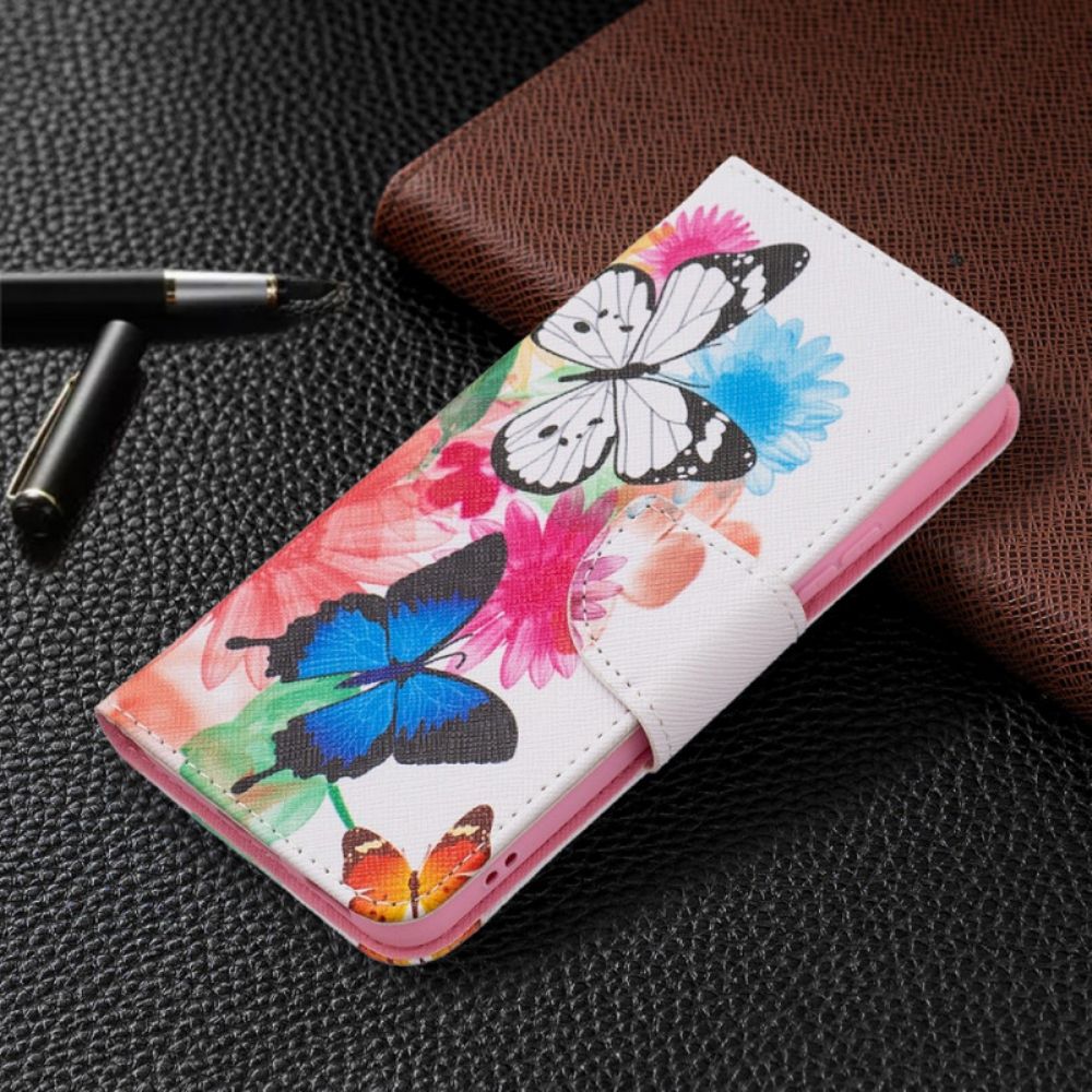 Flip Case Für Samsung Galaxy S22 5G Gemalte Schmetterlinge Und Blumen