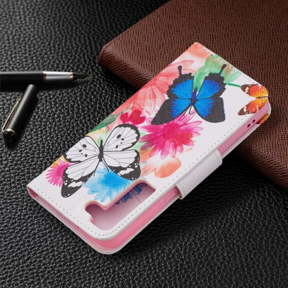 Flip Case Für Samsung Galaxy S22 5G Gemalte Schmetterlinge Und Blumen