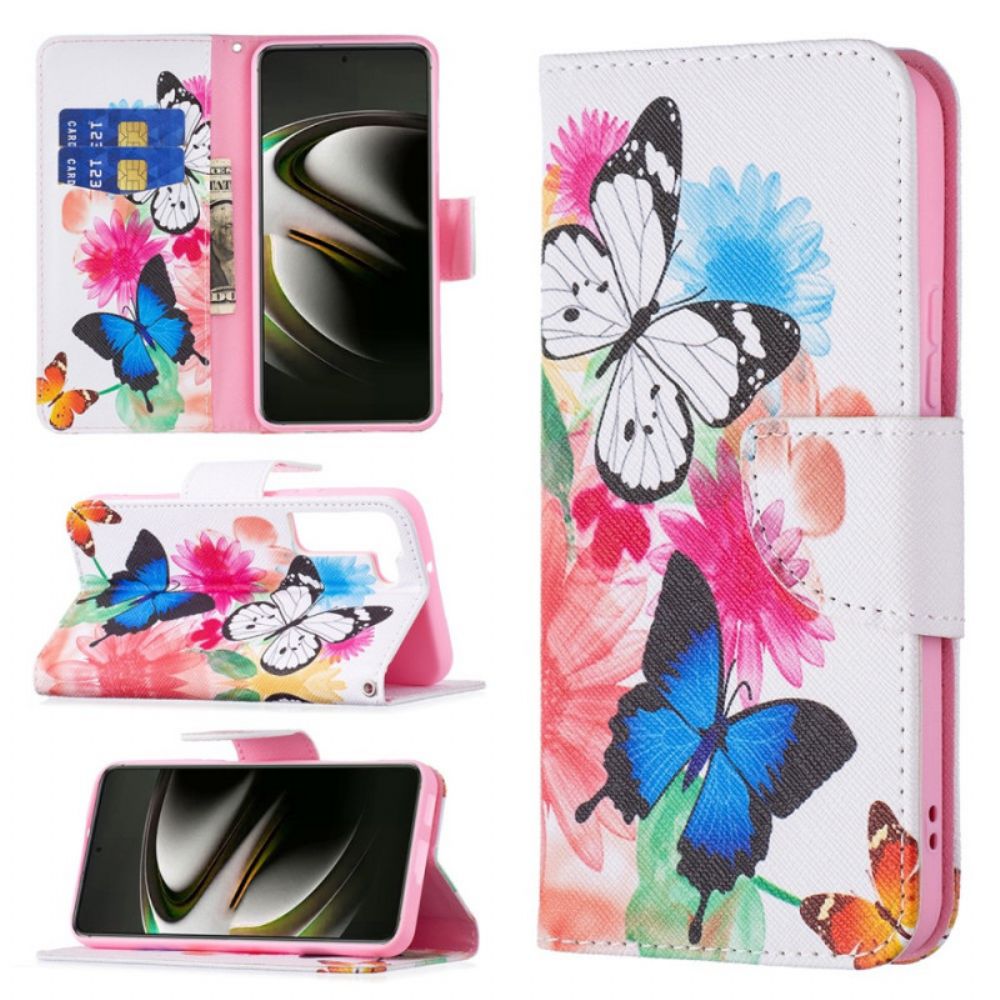 Flip Case Für Samsung Galaxy S22 5G Gemalte Schmetterlinge Und Blumen